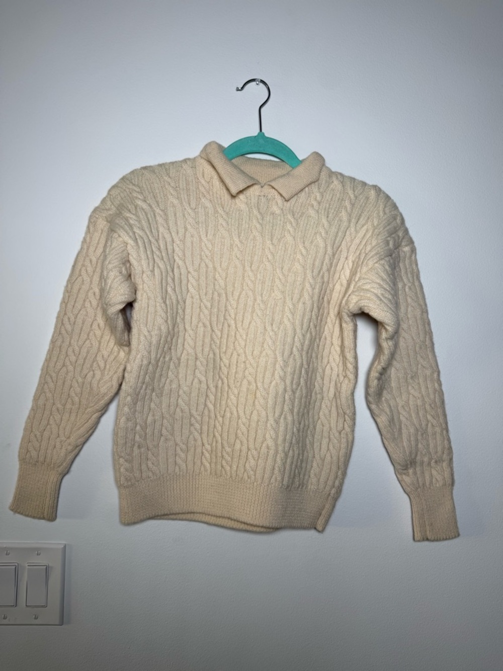 Vintage Harve Benard Cream 100% Wool Neck Polo Sweater